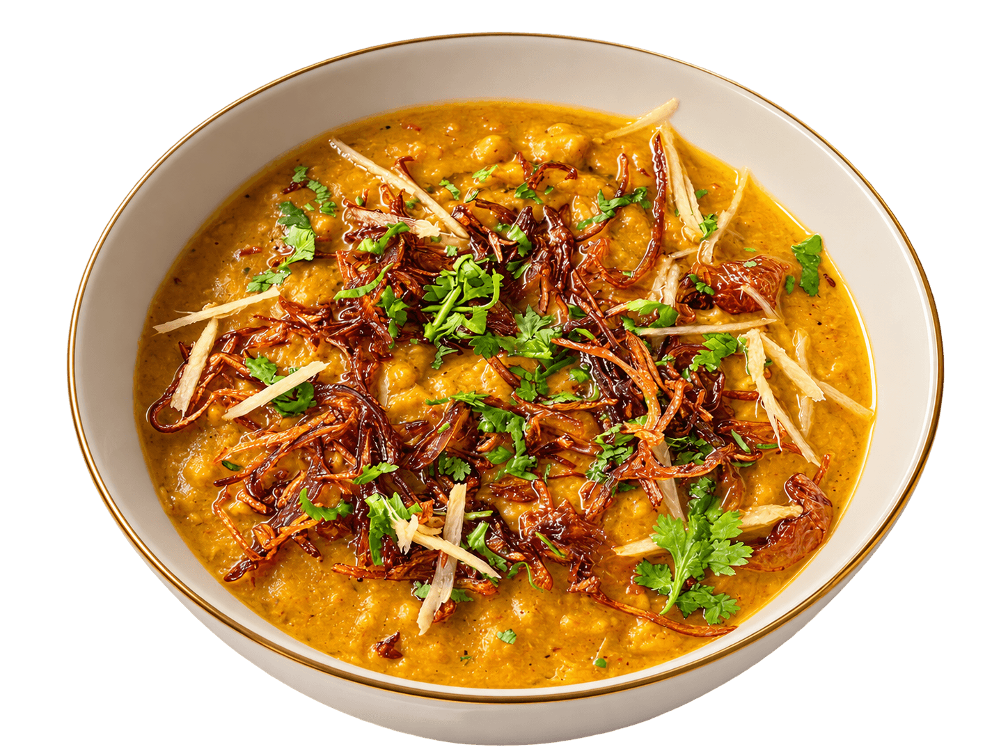 Saffron chicken biryani on a large handmade ceramic platter